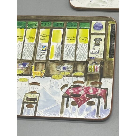 coasters set of 3 café cork back multi color dog cat bird 4x4" each READ - Picture 4 of 8